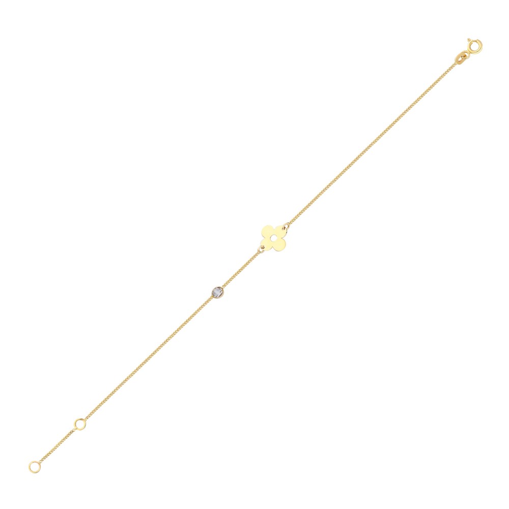 Glorria 14k Solid Gold Flower Curb Bracelet