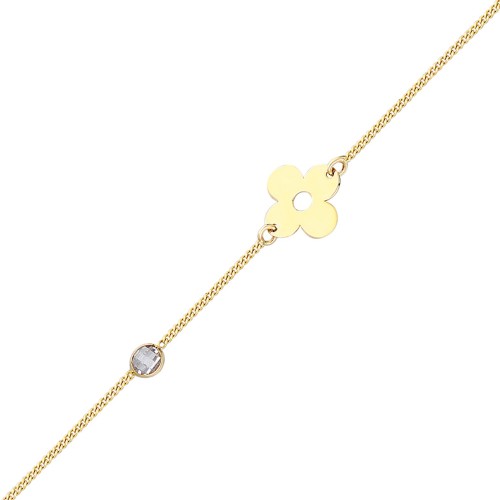 Glorria 14k Solid Gold Flower Curb Bracelet Glorria 14k Solid Gold Flower Curb Bracelet