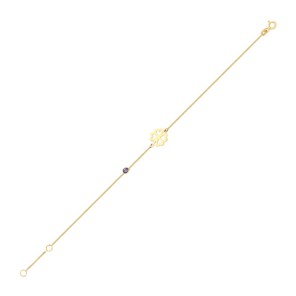 Glorria 14k Solid Gold Clover Curb Bracelet
