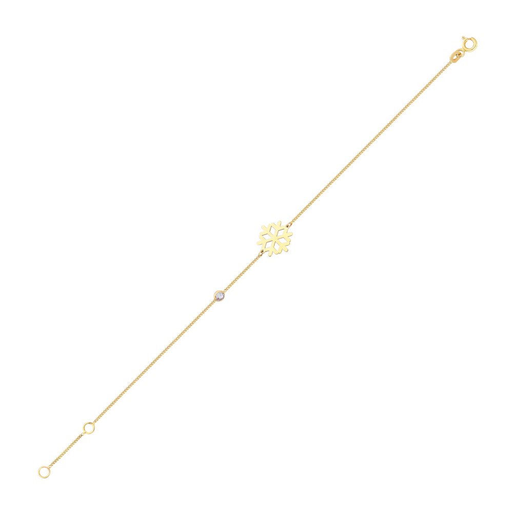 Glorria 14k Solid Gold Snowflake Curb Bracelet
