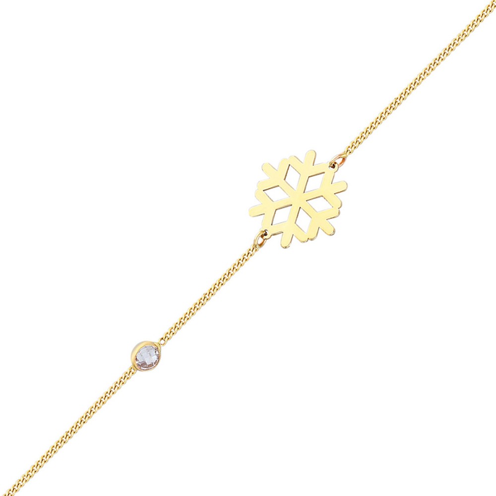 Glorria 14k Solid Gold Snowflake Curb Bracelet