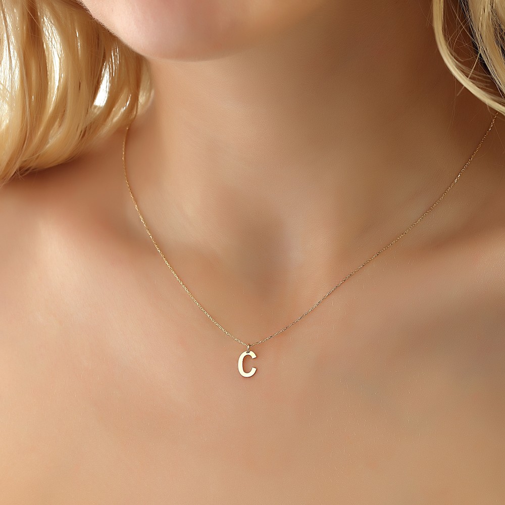 Glorria 14k Solid Gold Letter C Necklace