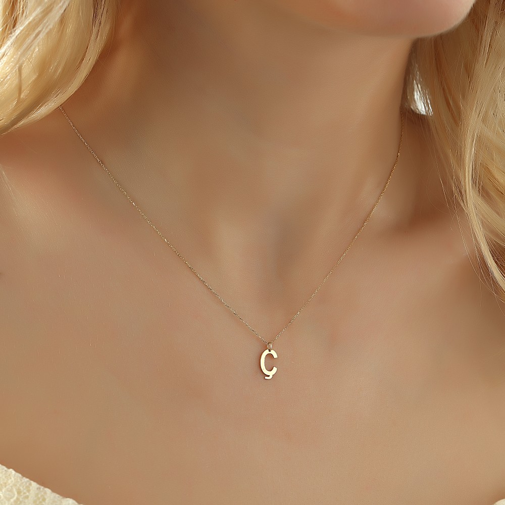 Glorria 14k Solid Gold Letter Ç Necklace