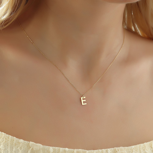 Glorria 14k Solid Gold Letter E Necklace Glorria 14k Solid Gold Letter E Necklace