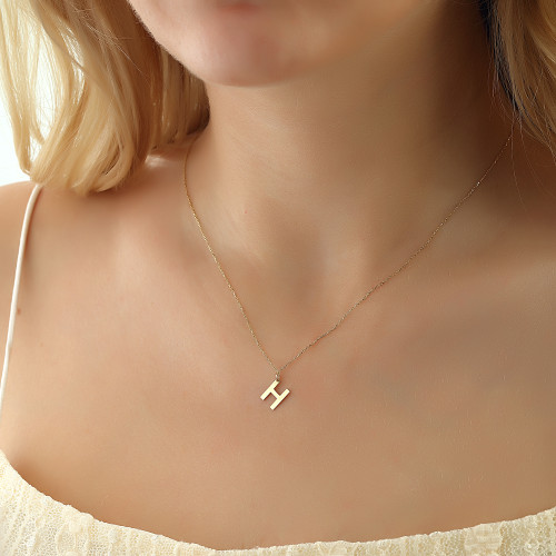 Glorria 14k Solid Gold Letter H Necklace Glorria 14k Solid Gold Letter H Necklace