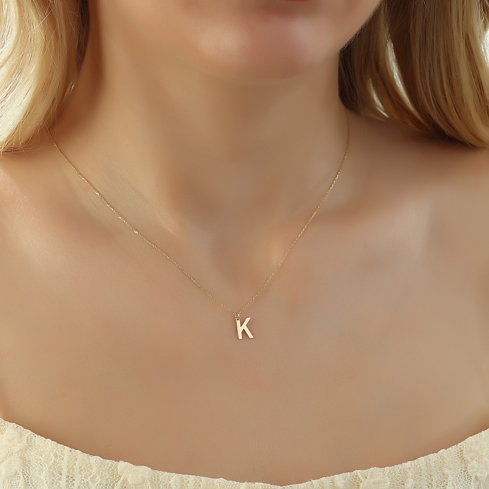 Glorria 14k Solid Gold Letter K Necklace