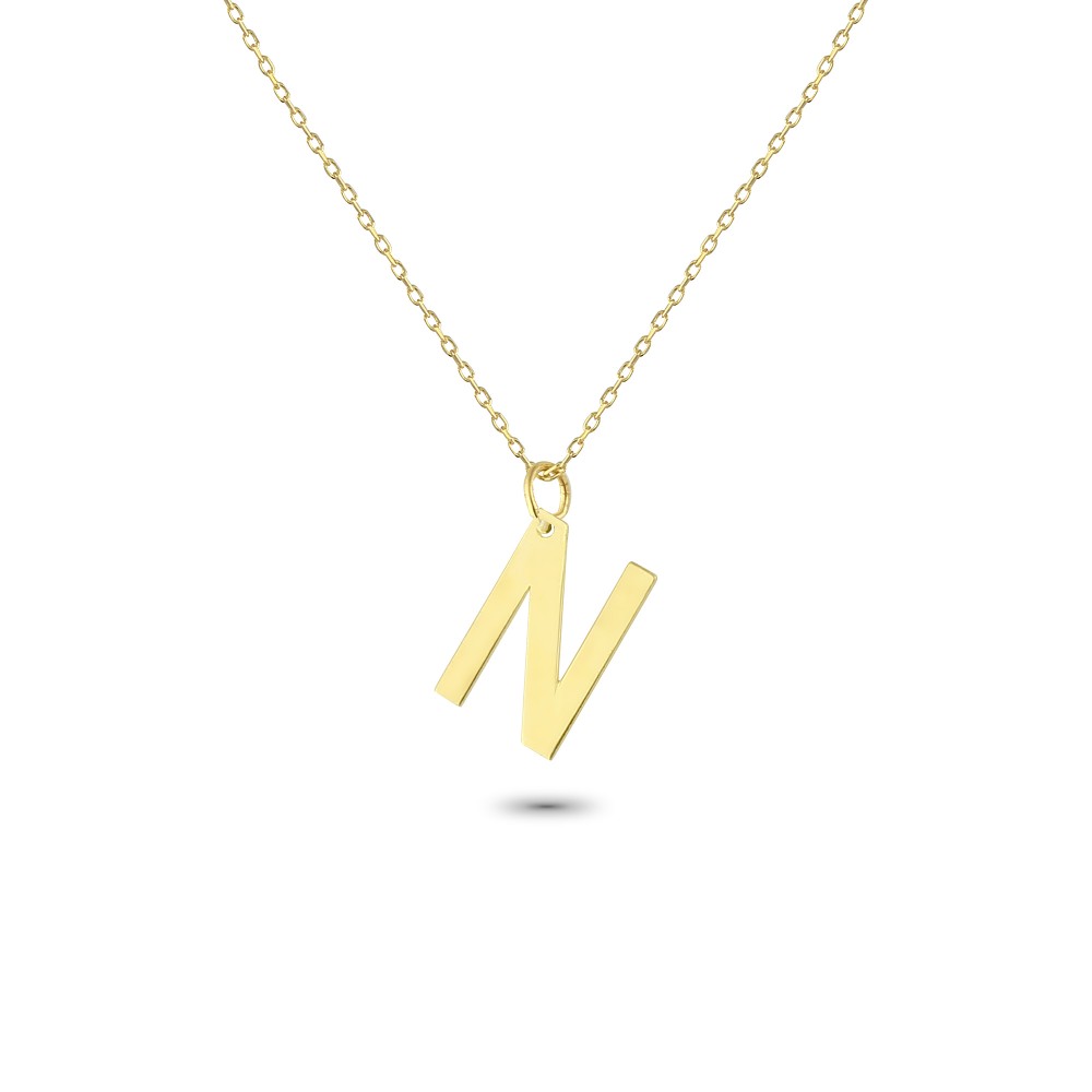 Glorria 14k Solid Gold Letter N Necklace