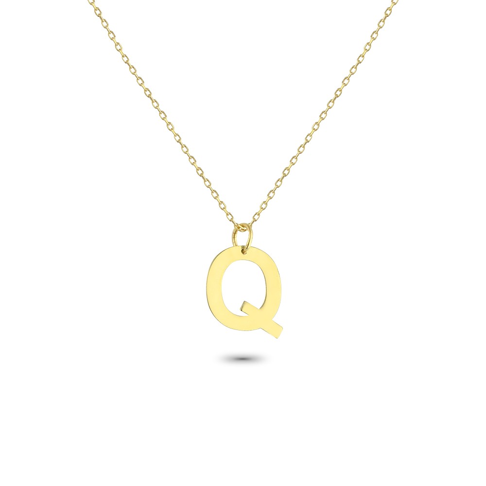 Glorria 14k Solid Gold Letter Q Necklace