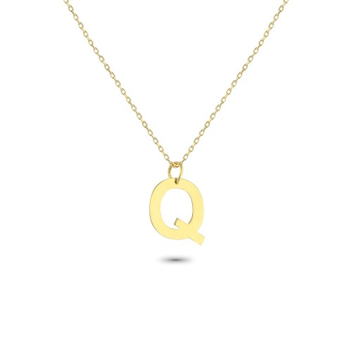 Glorria 14k Solid Gold Letter Q Necklace Glorria 14k Solid Gold Letter Q Necklace
