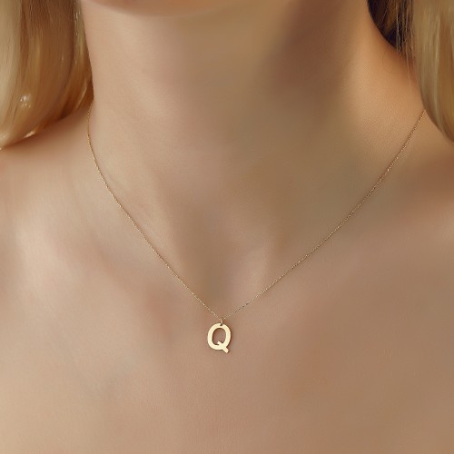 Glorria 14k Solid Gold Letter Q Necklace Glorria 14k Solid Gold Letter Q Necklace