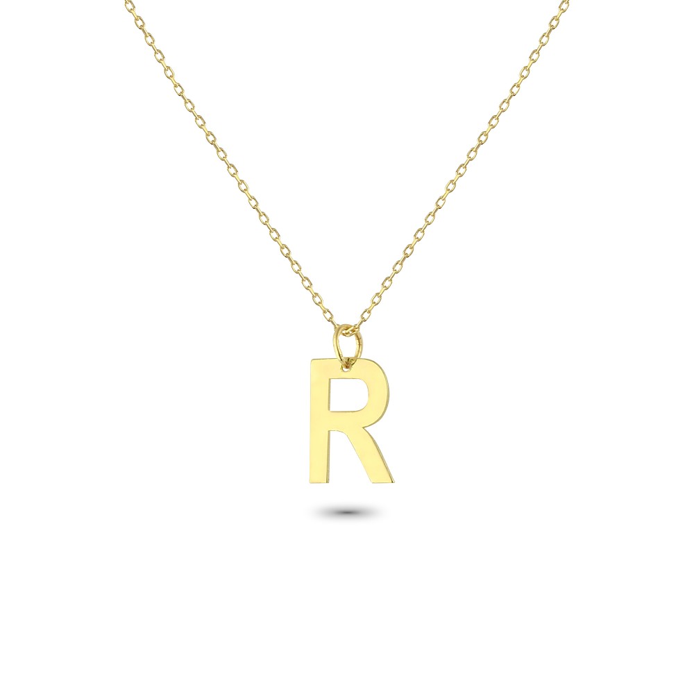 Glorria 14k Solid Gold Letter R Necklace