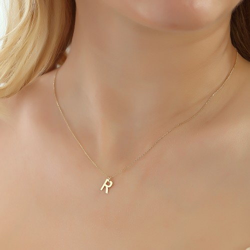Glorria 14k Solid Gold Letter R Necklace Glorria 14k Solid Gold Letter R Necklace