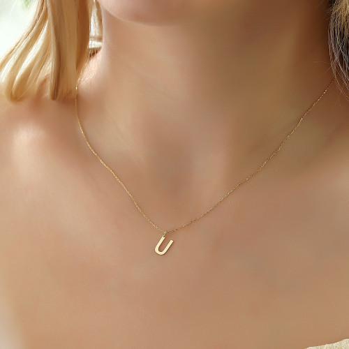 Glorria 14k Solid Gold Letter U Necklace Glorria 14k Solid Gold Letter U Necklace