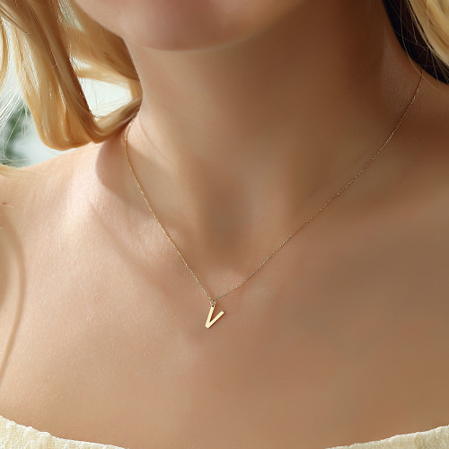 Glorria 14k Solid Gold Letter V Necklace Glorria 14k Solid Gold Letter V Necklace