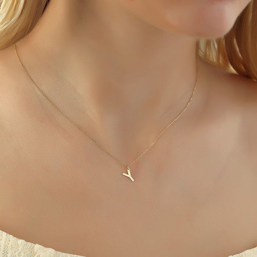 Glorria 14k Solid Gold Letter Y Necklace Glorria 14k Solid Gold Letter Y Necklace