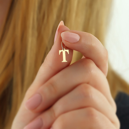 Glorria 14k Solid Gold Letter T Pendant Glorria 14k Solid Gold Letter T Pendant