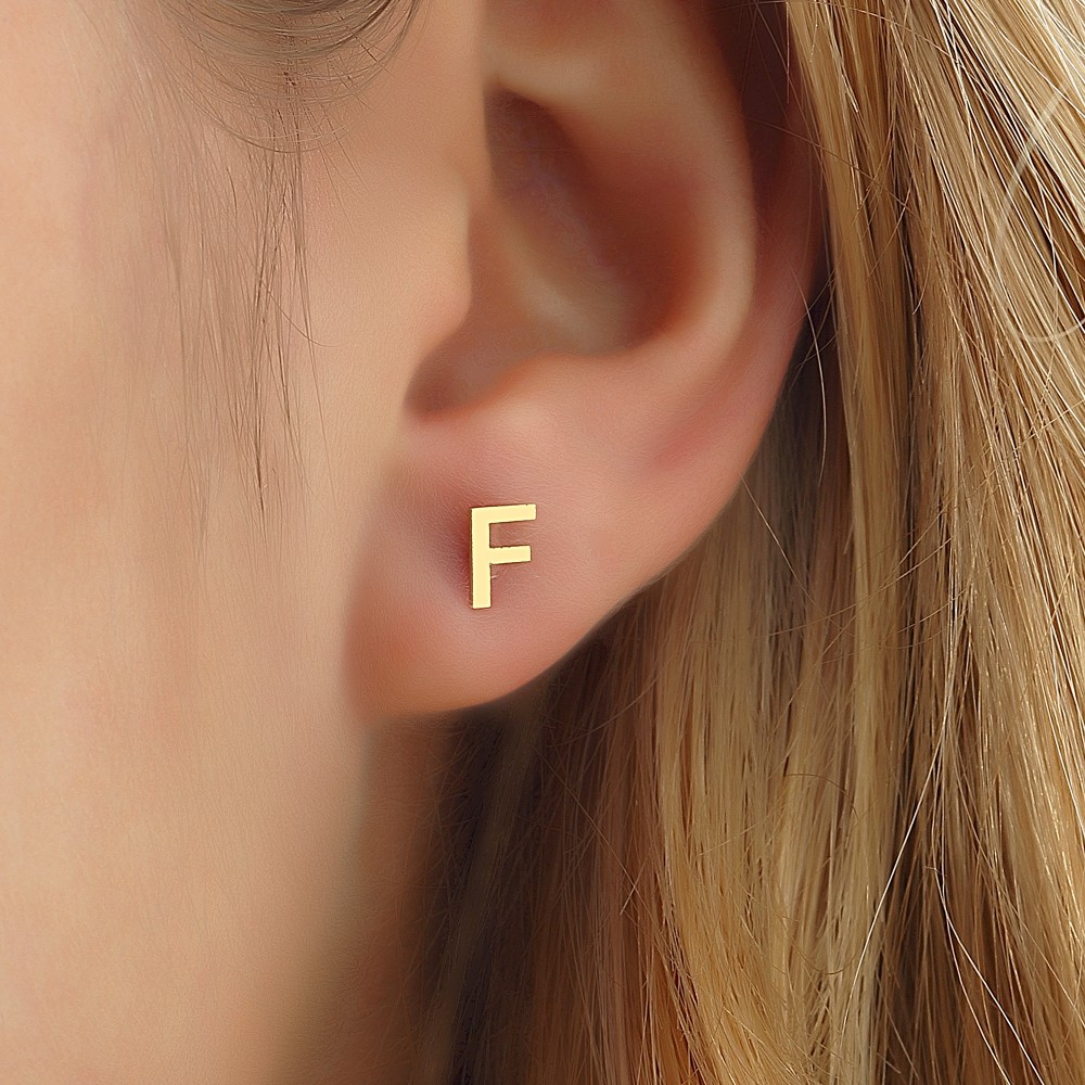 Glorria 14k Solid Gold F Letter Earring