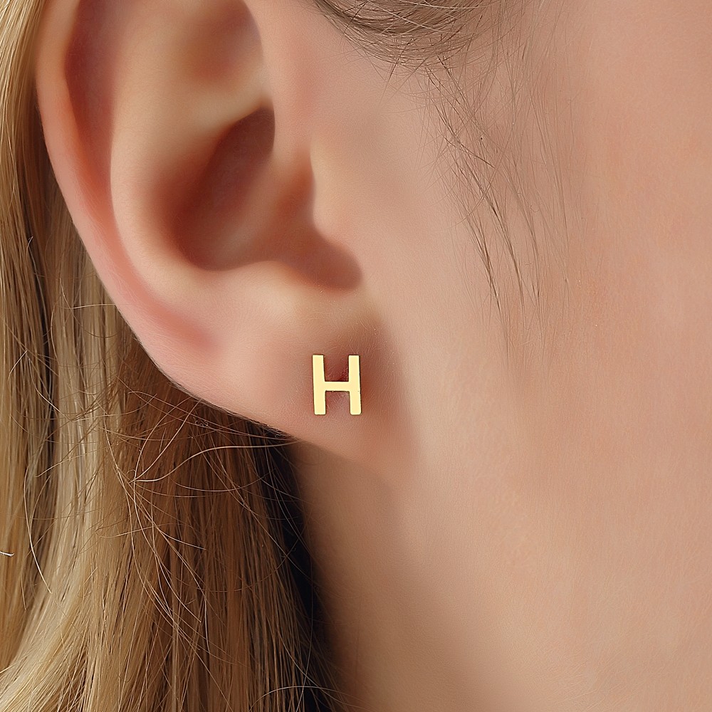 Glorria 14k Solid Gold H Letter Earring