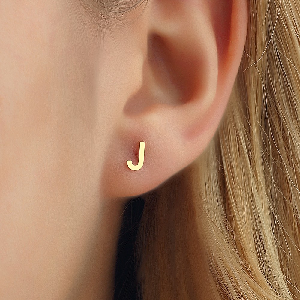 Glorria 14k Solid Gold J Letter Earring