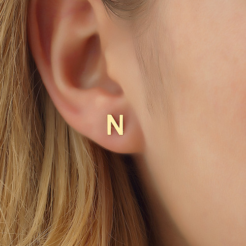 Glorria 14k Solid Gold N Letter Earring Glorria 14k Solid Gold N Letter Earring