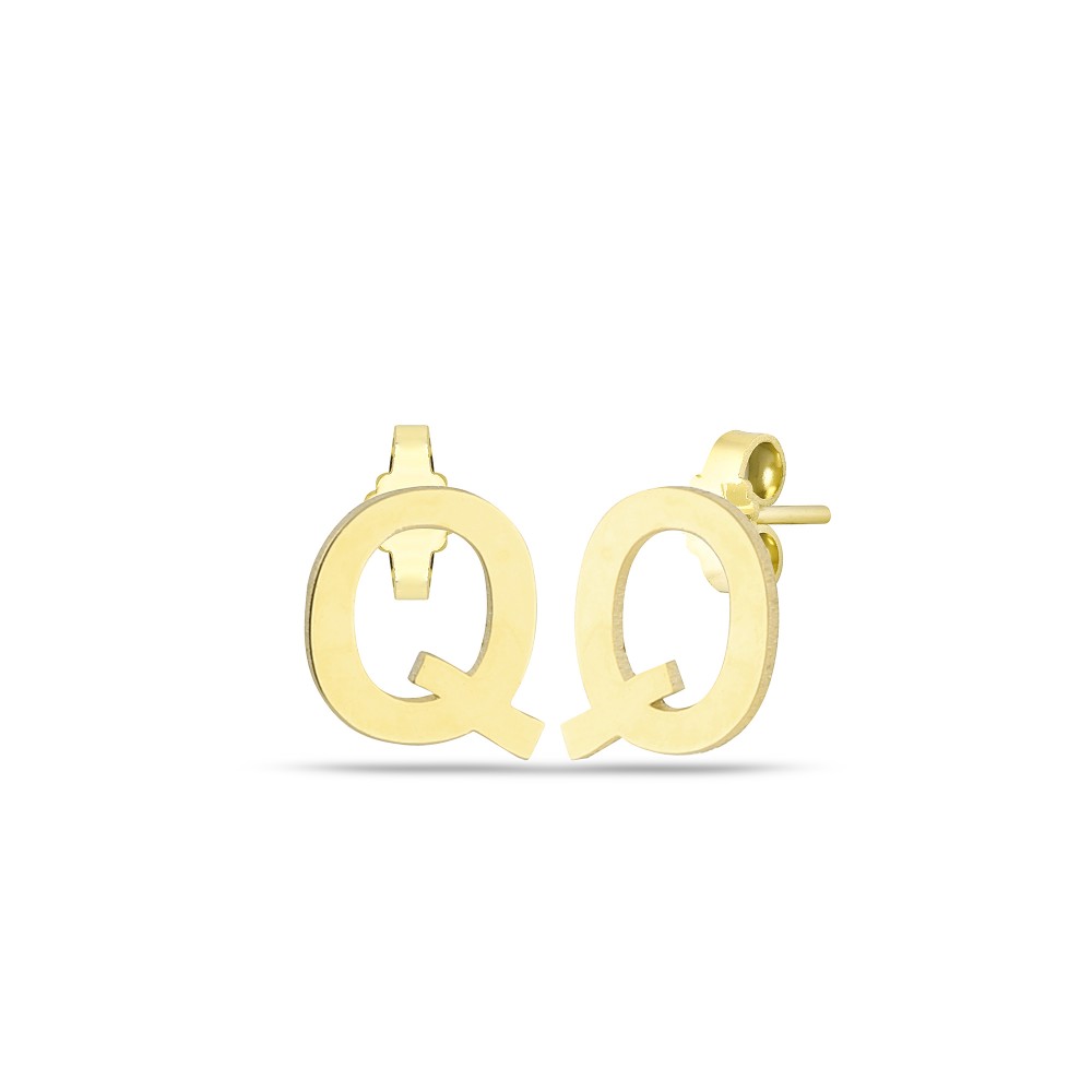 Glorria 14k Solid Gold Q Letter Earring