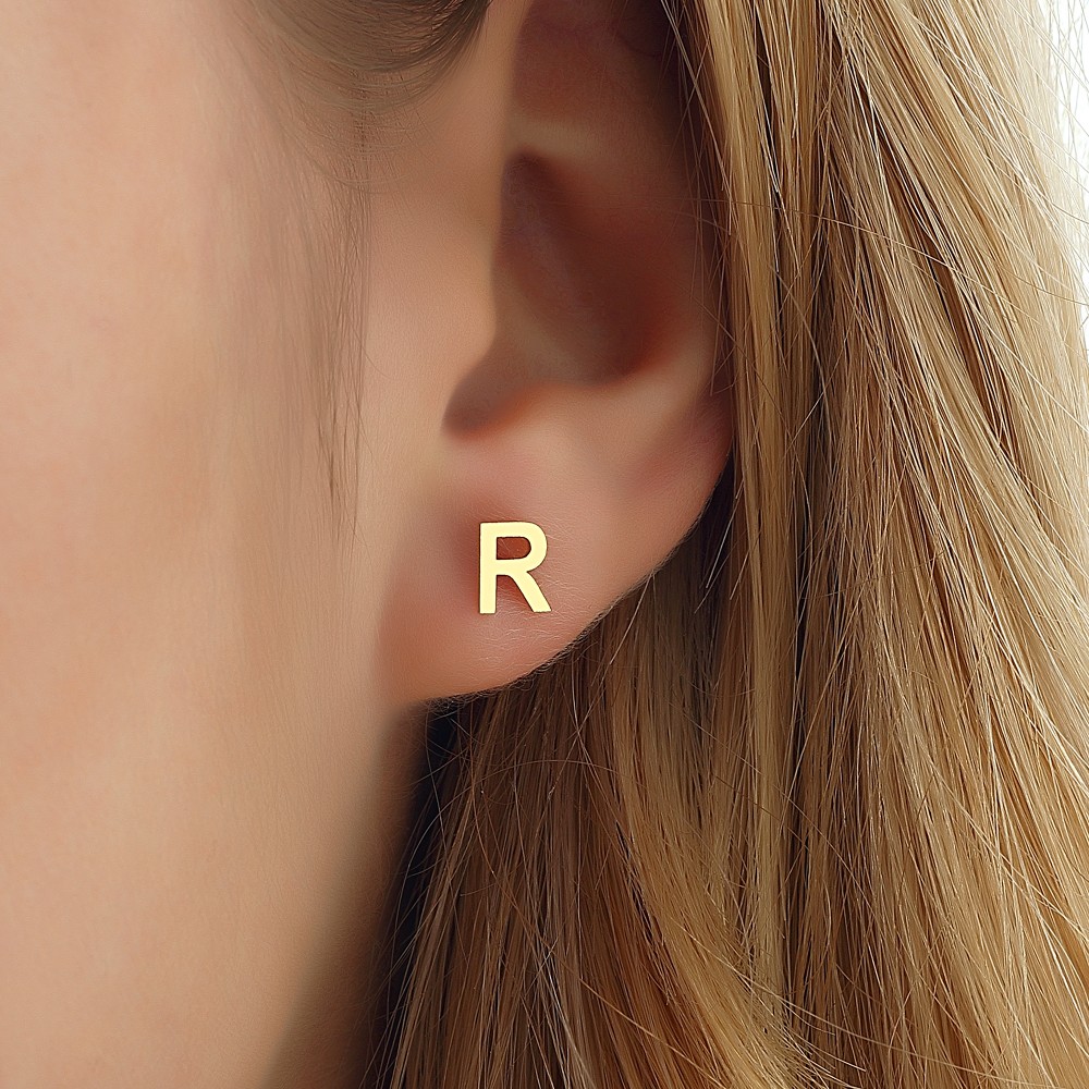 Glorria 14k Solid Gold R Letter Earring