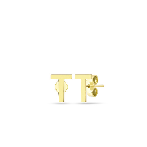 Glorria 14k Solid Gold T Letter Earring Glorria 14k Solid Gold T Letter Earring