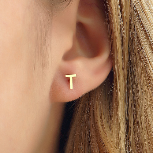 Glorria 14k Solid Gold T Letter Earring Glorria 14k Solid Gold T Letter Earring