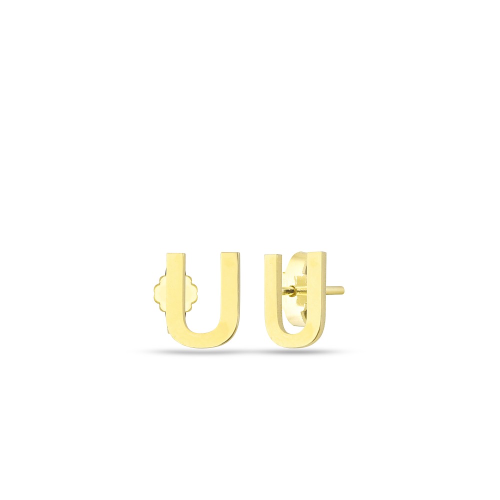 Glorria 14k Solid Gold U Letter Earring