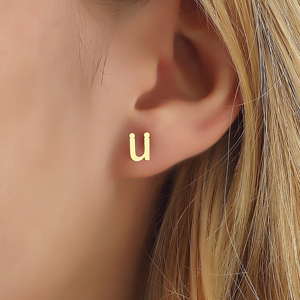 Glorria 14k Solid Gold Ü Letter Earring