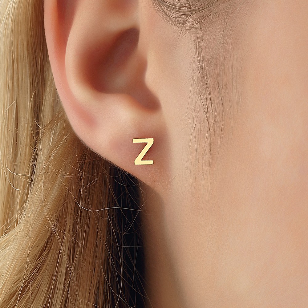 Glorria 14k Solid Gold Z Letter Earring