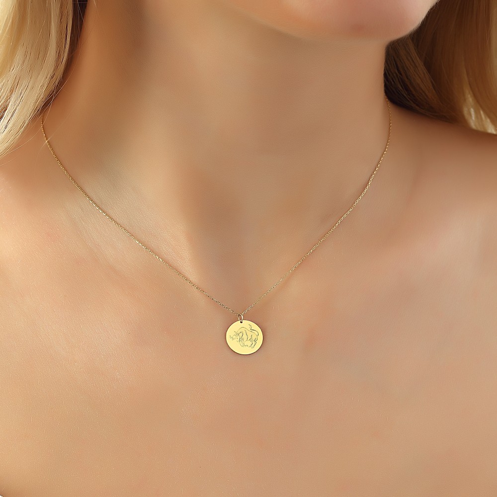 Glorria 14k Solid Gold Taurus Zodiac Necklace