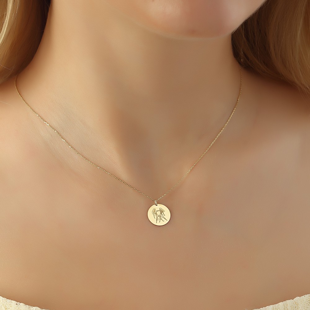 Glorria 14k Solid Gold Gemini Zodiac Necklace