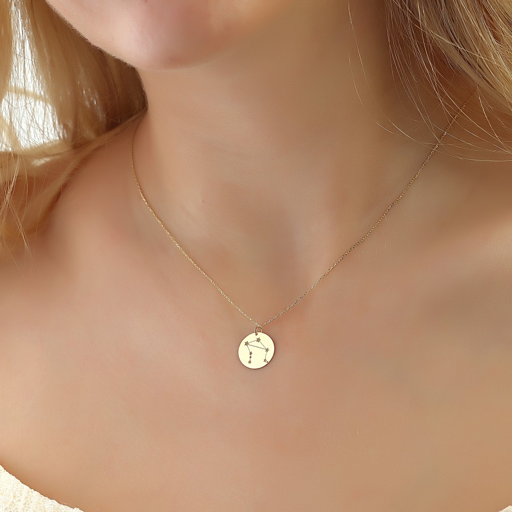 Glorria 14k Solid Gold Libra Zodiac Necklace