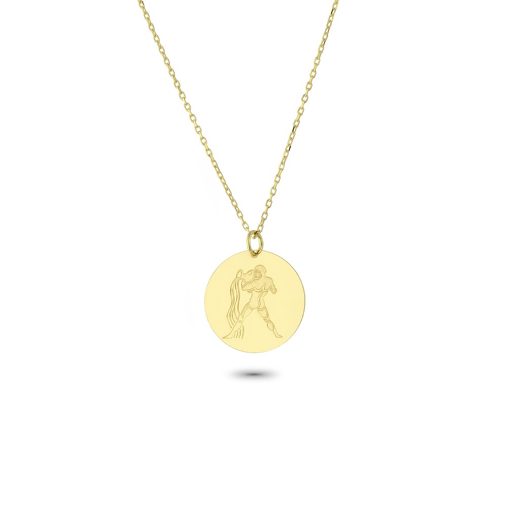 Glorria 14k Solid Gold Aquarius Zodiac Necklace