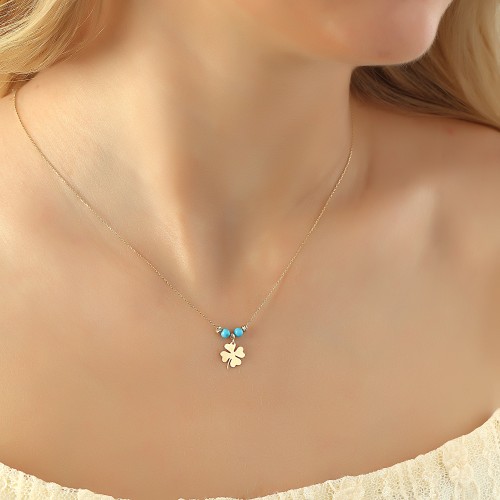Glorria 14k Solid Gold Color Stone Clover Necklace Glorria 14k Solid Gold Color Stone Clover Necklace