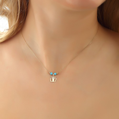 Glorria 14k Solid Gold Color Stone Butterfly Necklace Glorria 14k Solid Gold Color Stone Butterfly Necklace