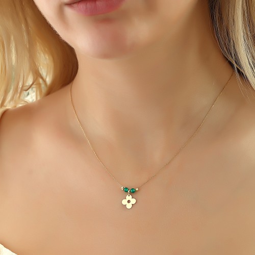 Glorria 14k Solid Gold Color Stone Flower Necklace Glorria 14k Solid Gold Color Stone Flower Necklace