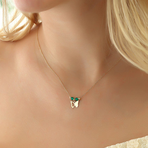 Glorria 14k Solid Gold Color Stone Butterfly Necklace Glorria 14k Solid Gold Color Stone Butterfly Necklace