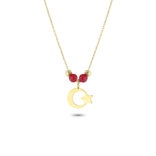 Glorria 14k Solid Gold Color Stone Moon and Star Necklace Glorria 14k Solid Gold Color Stone Moon and Star Necklace