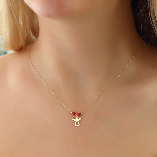 Glorria 14k Solid Gold Color Stone Angel Necklace Glorria 14k Solid Gold Color Stone Angel Necklace