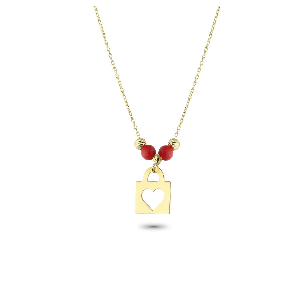 Glorria 14k Solid Gold Color Heart Lock Necklace