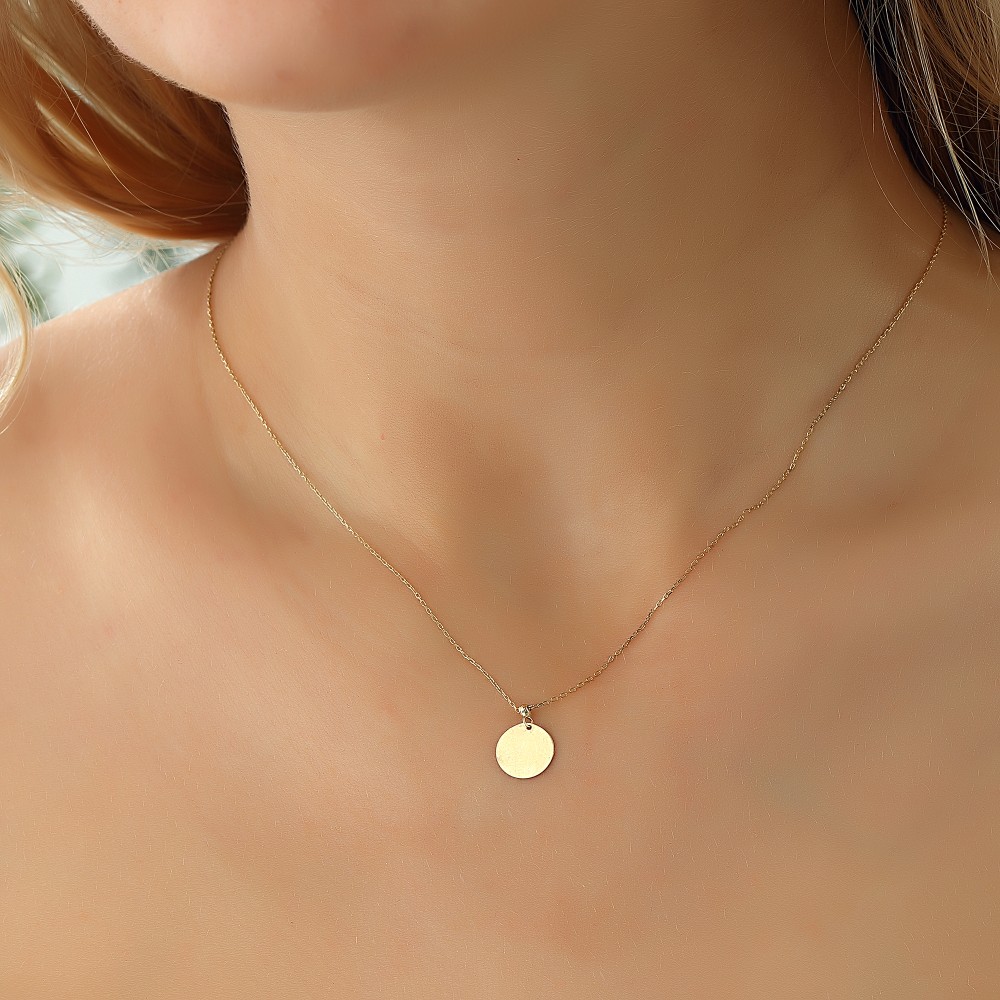 Glorria 14k Solid Gold Circle Necklace