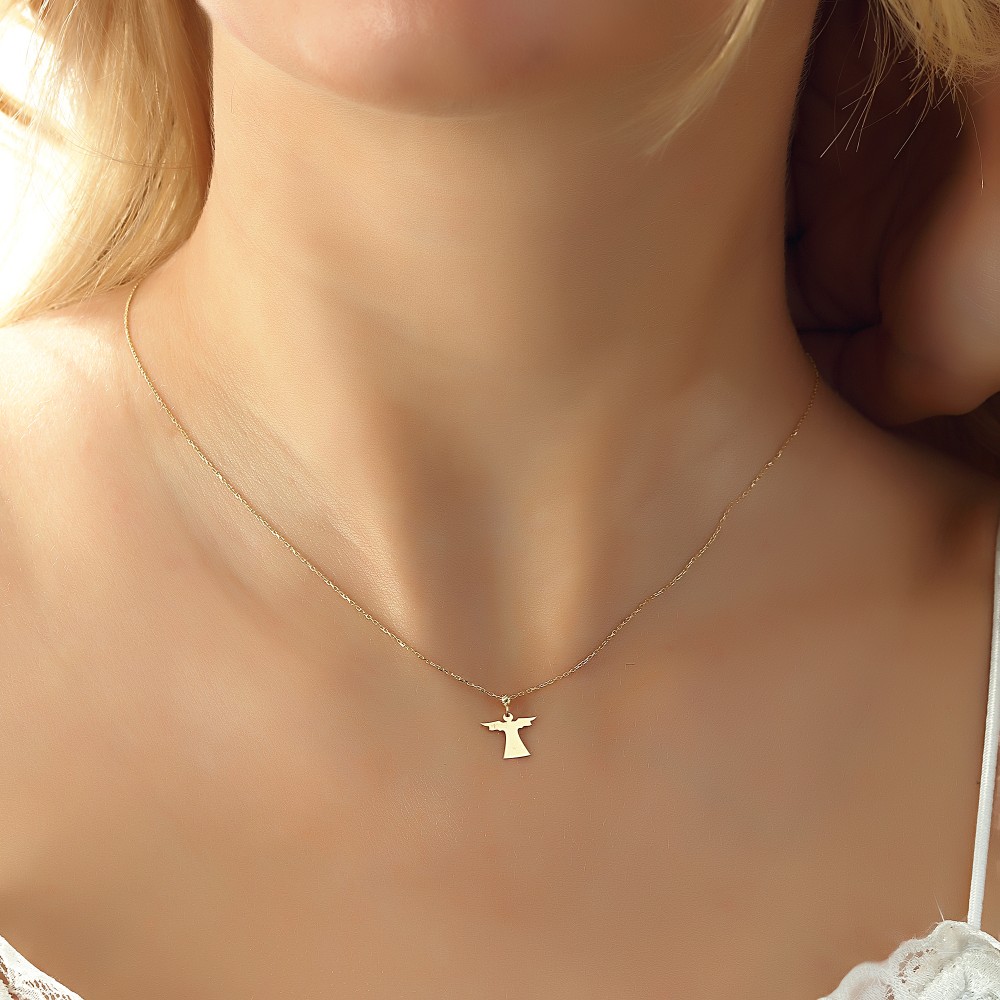 Glorria 14k Solid Gold Angel Necklace