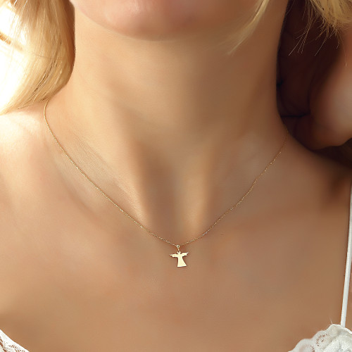 Glorria 14k Solid Gold Angel Necklace Glorria 14k Solid Gold Angel Necklace