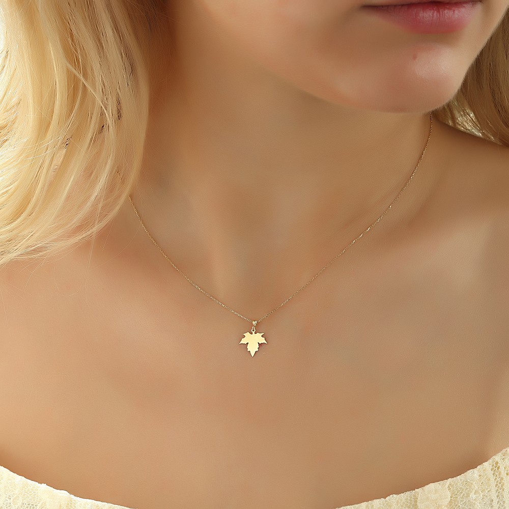 Glorria 14k Solid Gold Leaf Necklace