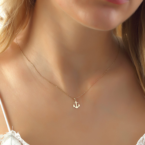 Glorria 14k Solid Gold Anchor Necklace Glorria 14k Solid Gold Anchor Necklace