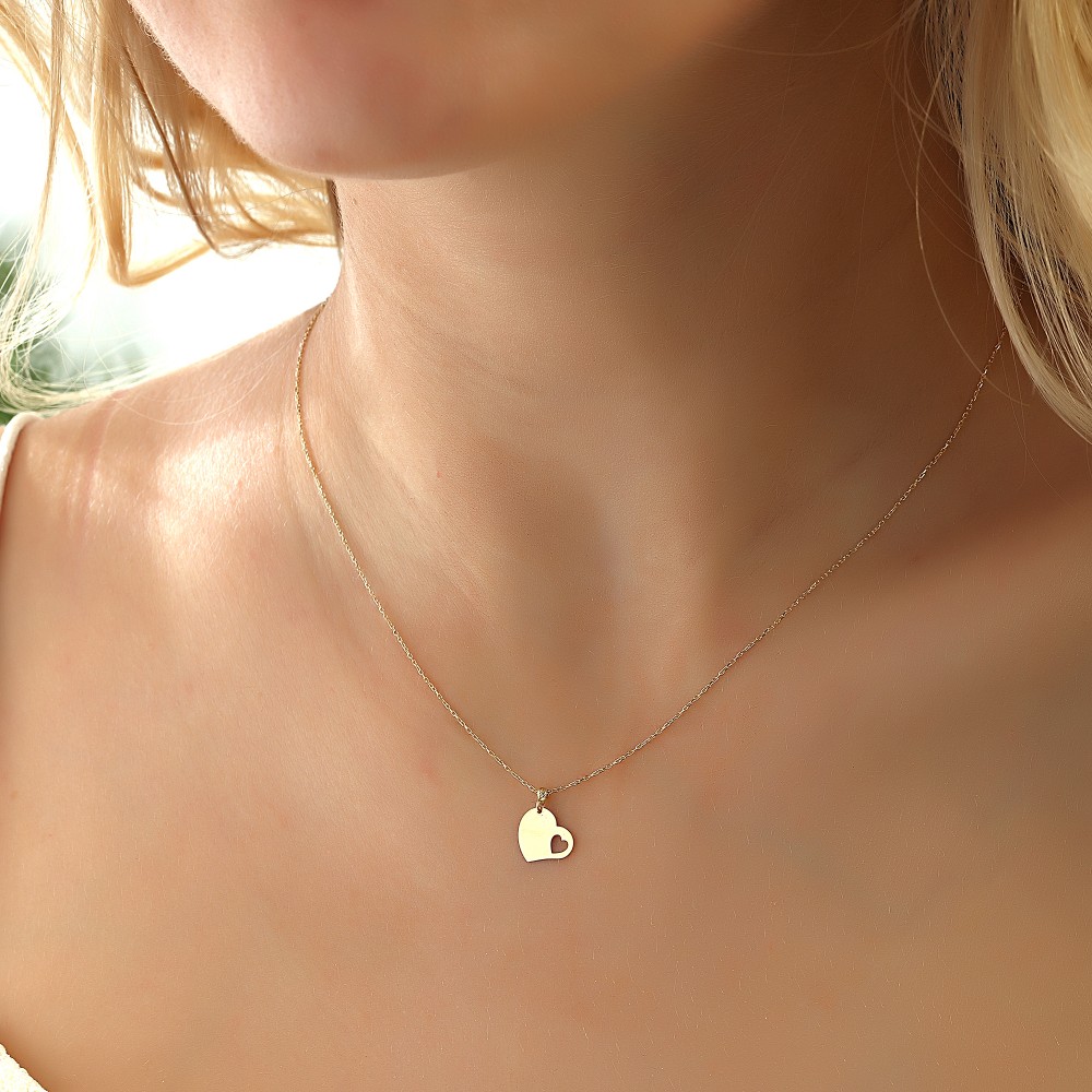 Glorria 14k Solid Gold Heart Necklace