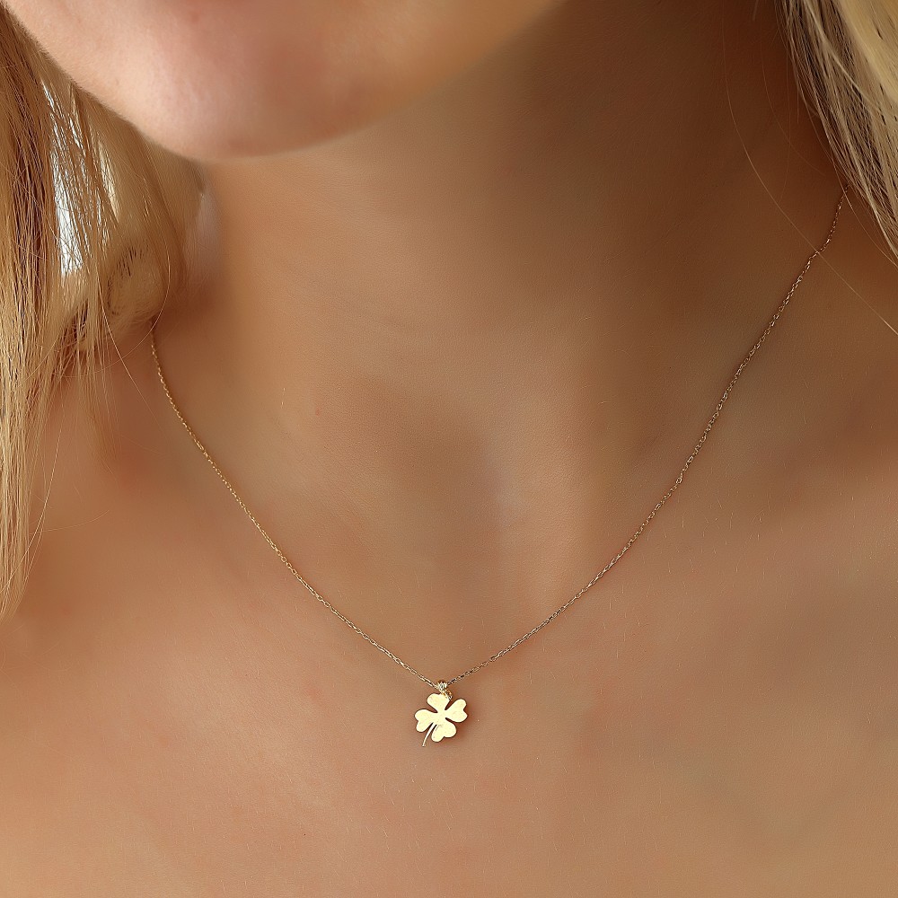 Glorria 14k Solid Gold Clover Necklace