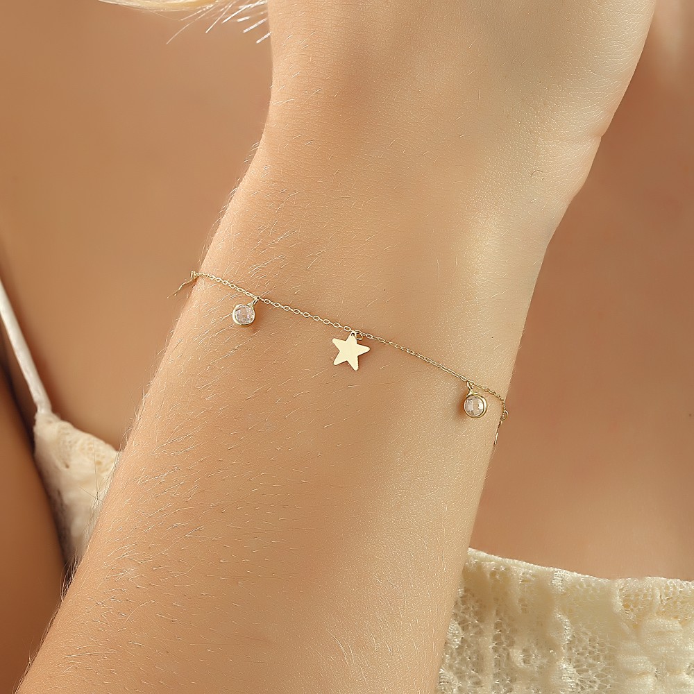 Glorria 14k Solid Gold Star Bracelet